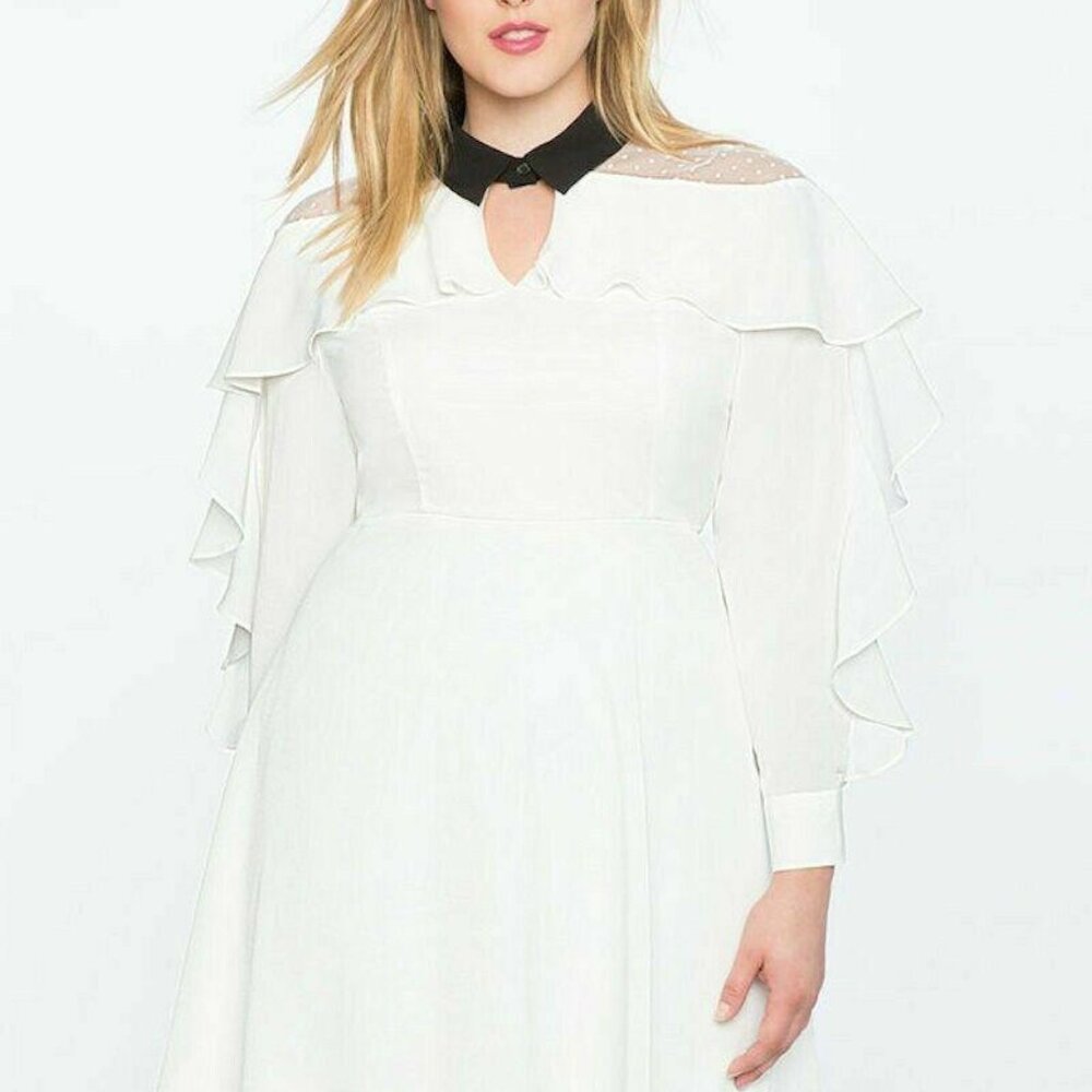 Eloquii White Dot Lace Shoulder Dress w/ Blk Collar Size US 18 $125.00